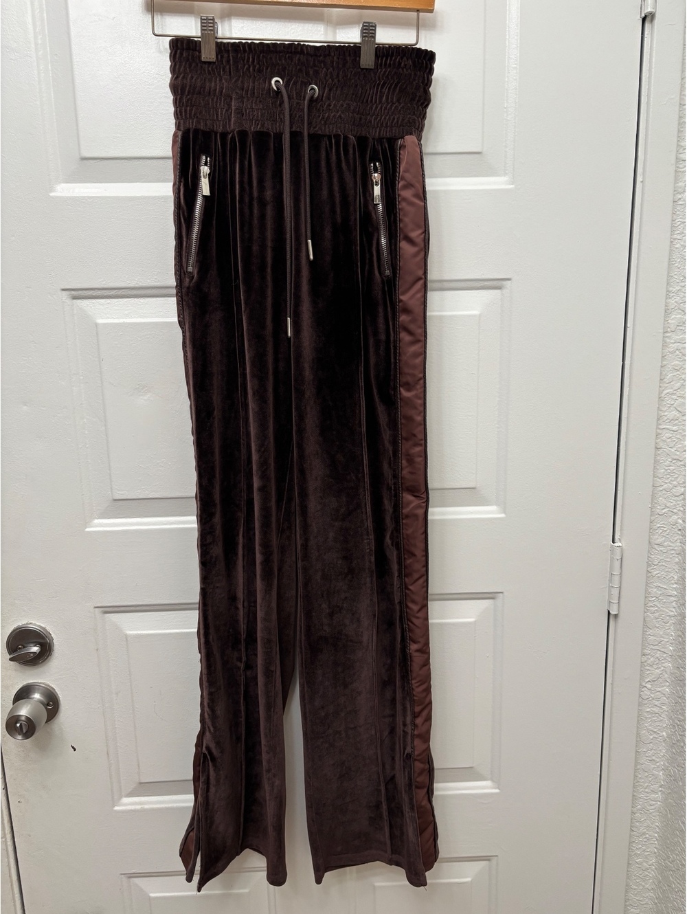 Maniere De Voir Brown Velour Wide Leg Pants with Drawstring Waist, Size US 4
